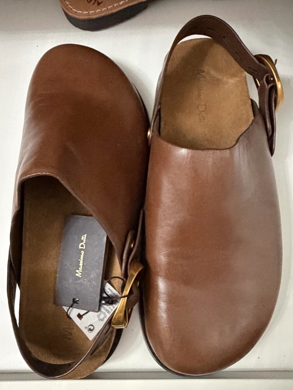 Massimo Dutti Brown Leather Women's Slingback Clogs